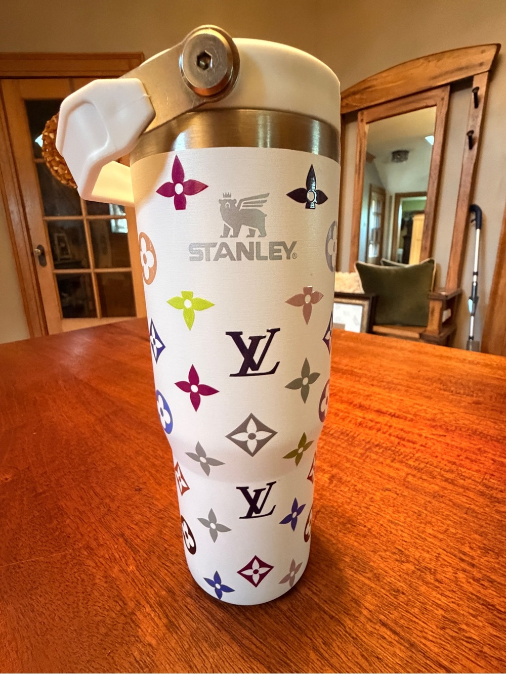 Stanley White 30oz Tumbler with Multicolor Logo Pattern